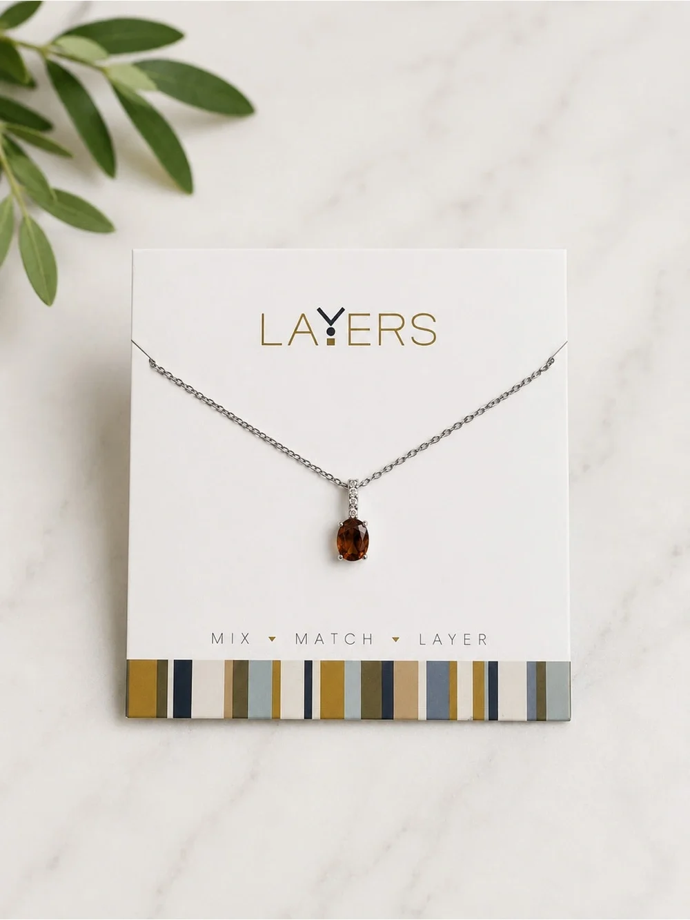Layers Silver Necklace with Gemstone Pendant NWT